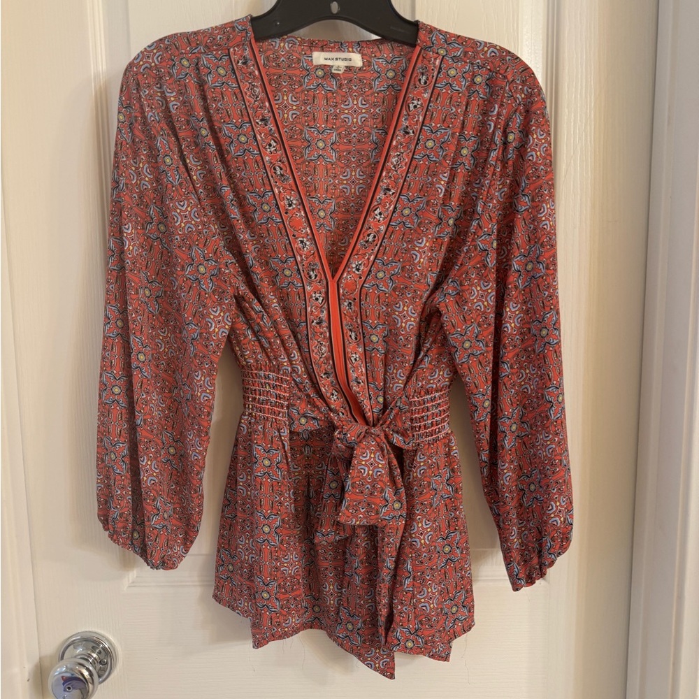 Women’s Floral blouse in coral color